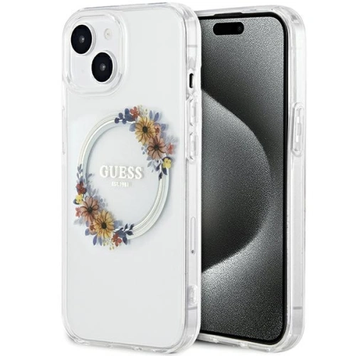 Etui Guess GUHMP15SHFWFCT z transparentnym designem, idealne dla iPhone 15 i 14.