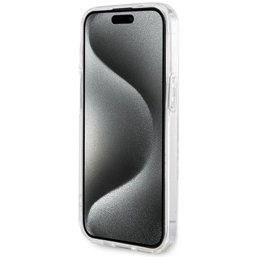 Etui Guess na iPhone 15, prezentujące wyjątkowy wzór kwiatowy.