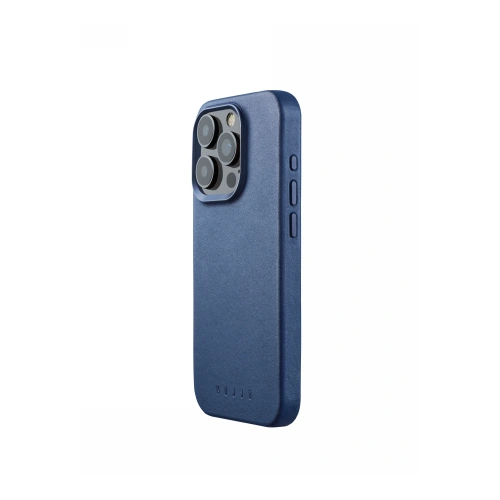 Etui Mujjo Full Leather Case w kolorze monaco blue, idealne dopasowanie do Apple iPhone 15 Pro z technologią MagSafe.