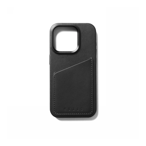 Etui Mujjo na iPhone 15 Pro, prezentujące elegancki design i praktyczne kieszonki na karty.