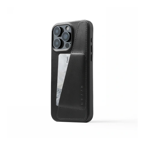 Etui Mujjo Full Leather Wallet Case w kolorze czarnym, idealnie dopasowane do iPhone 15 Pro Max.