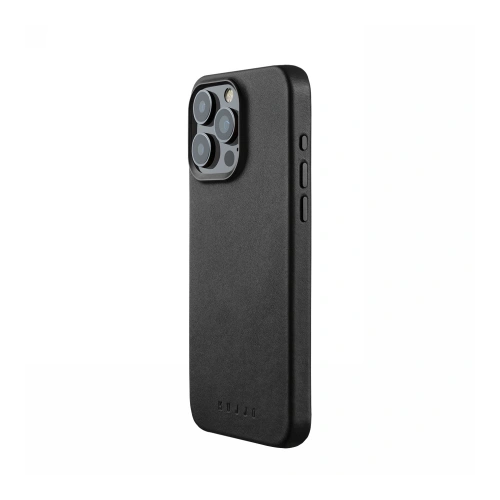 Etui Mujjo Full Leather Case w kolorze czarnym, idealnie dopasowane do iPhone 15 Pro Max z MagSafe.