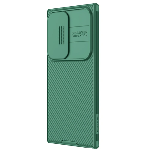 Close-up of the green Nillkin CamShield Pro case, showing details and finish.