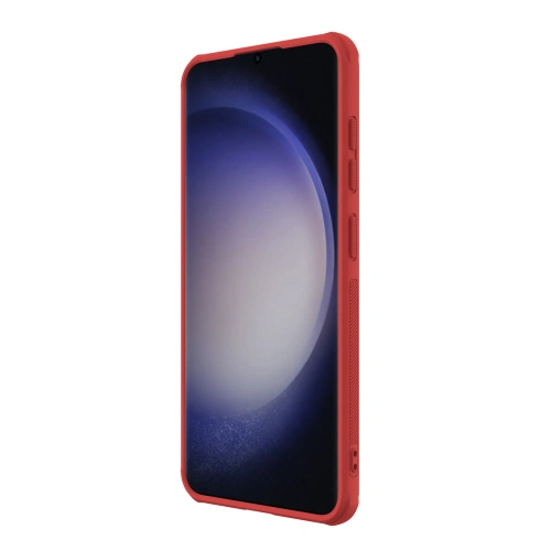 Husa roșie Nillkin Super Frosted Shield Pro cu vedere asupra porturilor și butoanelor