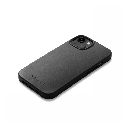 Etui Mujjo Full Leather Case w kolorze czarnym, idealnie dopasowane do iPhone 13, 14 i 15 z funkcją MagSafe.