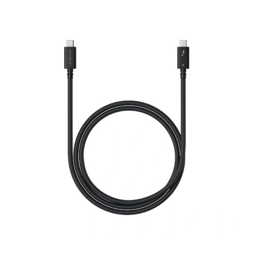 Kabel Satechi USB-C / USB-C Thunderbolt 4 in Schwarz, mit sichtbarem Gewebe und einer Länge von 1m.