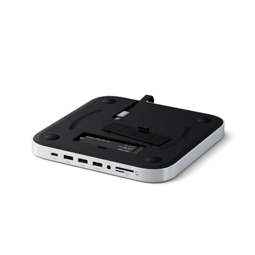 Suport Satechi Stand & Hub cu design minimalist, ideal pentru birou.