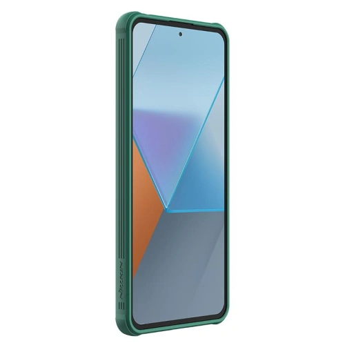 Stylish Nillkin CamShield Pro case in green shade, perfectly fitted to the phone.