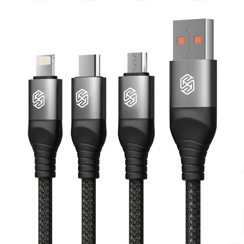 USB-A, microUSB, USB-C und Lightning Anschlüsse im 3w1 Nillkin Swift Pro Kabel.