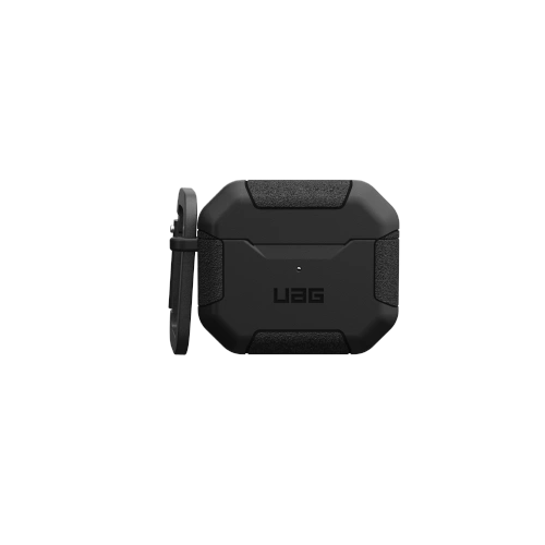 Etui UAG Scout w kolorze czarnym, idealne dla Apple AirPods3, z widocznymi detalami i teksturą.