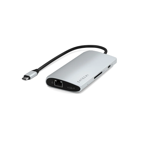 Close-up view of the Satechi adapter, showcasing its functionality and modern design.