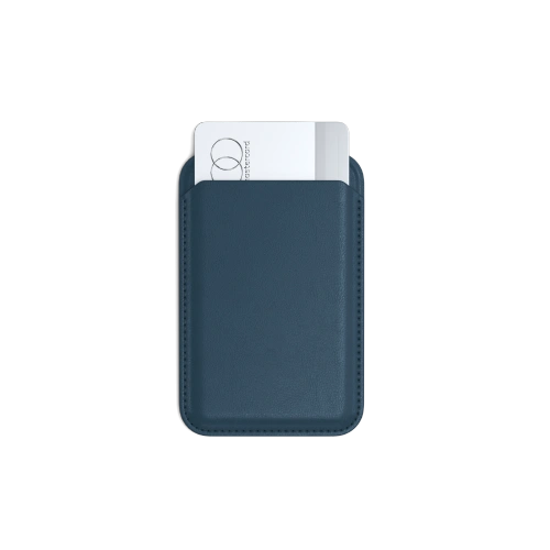 Portfel z funkcją podstawki Satechi w kolorze niebieskim, idealny do iPhone'a z MagSafe.