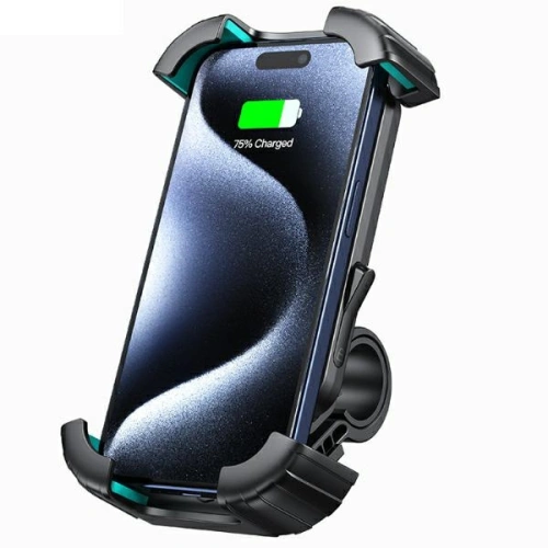 Uchwyt rowerowy USAMS US-ZJ078 zamontowany na rowerze, gotowy do użycia.