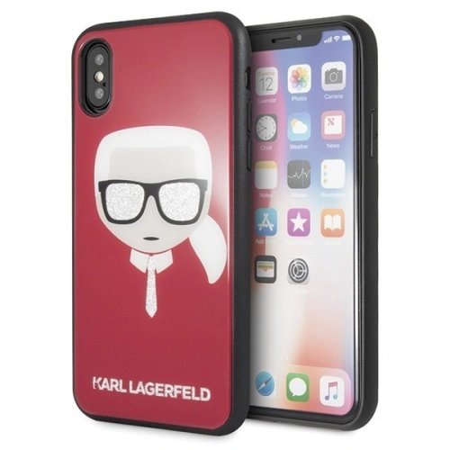 Etui Karl Lagerfeld w kolorze czerwonym z efektownym brokatem, idealne na iPhone X/Xs.