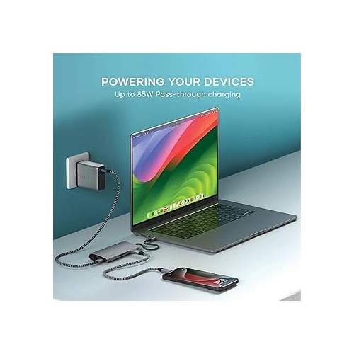 Side view of the Satechi adapter, showcasing its elegant design and compact dimensions.