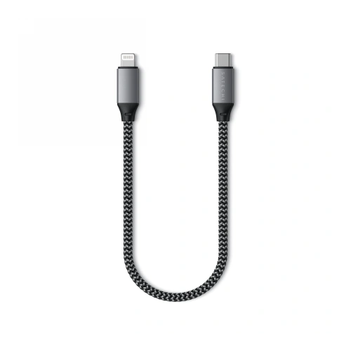 Cablul Satechi USB-C / Lightning în culoarea gri, de 25 cm, ideal pentru încărcare rapidă.