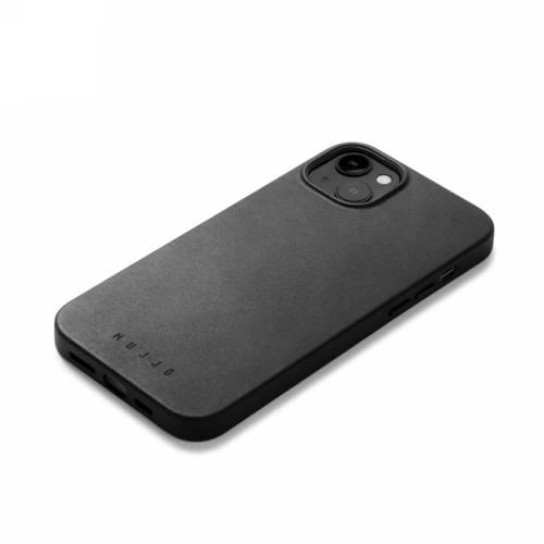 Etui Mujjo Full Leather Case w kolorze czarnym, idealnie dopasowane do Apple iPhone 14 z funkcją MagSafe.