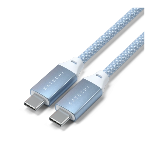 Prim-plan al cablului Satechi USB-C, arătând conectori solizi și încărcarea maximă de 100W.