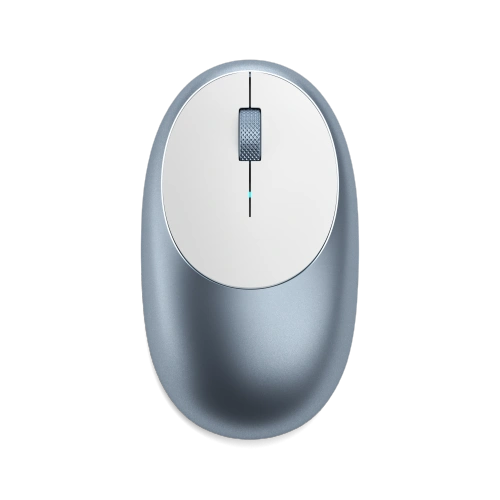 Drahtlose Satechi M1 Maus in Blau, die modernes Design und ergonomische Form zeigt.