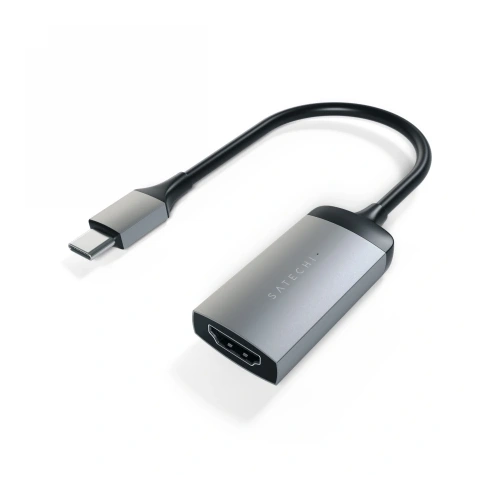 Satechi Aluminium USB-C / HDMI 4K60Hz adapter in space gray, showcasing ports and elegant design.