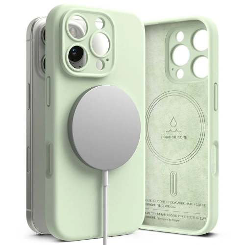 Etui Ringke Silicone Magnetic MagSafe w kolorze miętowym, idealne dopasowanie do iPhone 16 Pro.