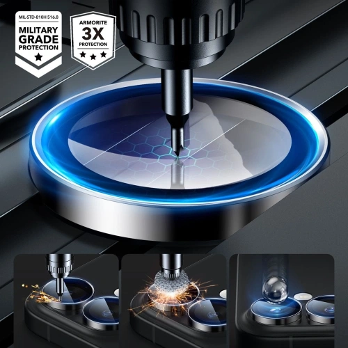 Osłona na aparat ESR Armorite na tle iPhone'a 16, podkreślająca elegancki design.