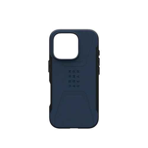 Etui UAG Urban Armor Gear Civilian w kolorze niebieskim, idealnie dopasowane do iPhone 16 Pro z systemem MagSafe.