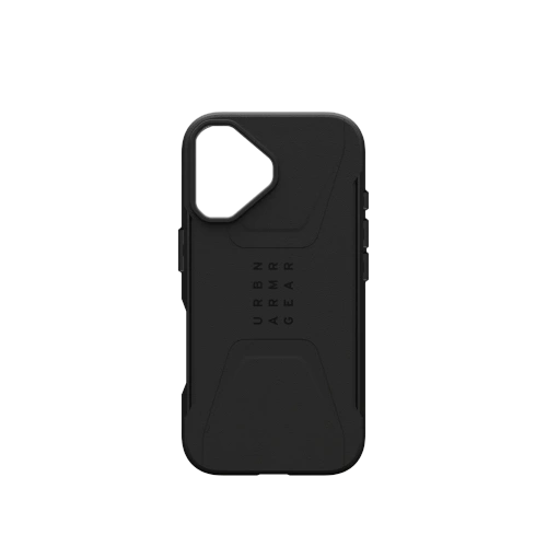 Etui UAG Urban Armor Gear Civilian w kolorze czarnym, idealnie dopasowane do Apple iPhone 16 z systemem MagSafe.