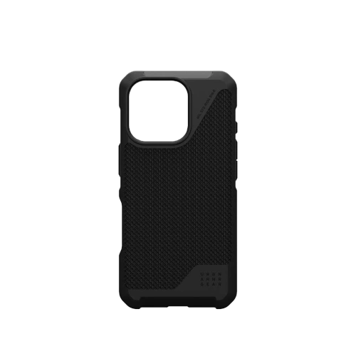 Etui UAG Metropolis LT w kolorze kevlar black, idealnie dopasowane do Apple iPhone 16 Pro z technologią MagSafe.