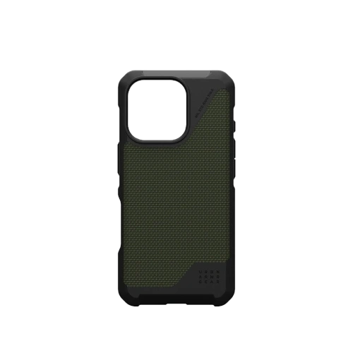 Etui UAG Metropolis LT w kolorze kevlar olive, idealnie dopasowane do Apple iPhone 16 Pro z systemem MagSafe.