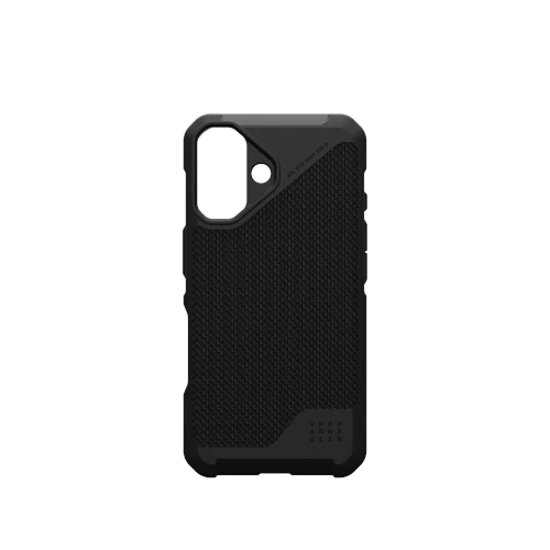 Etui UAG Metropolis LT w kolorze kevlar black, idealnie dopasowane do Apple iPhone 16 z technologią MagSafe.