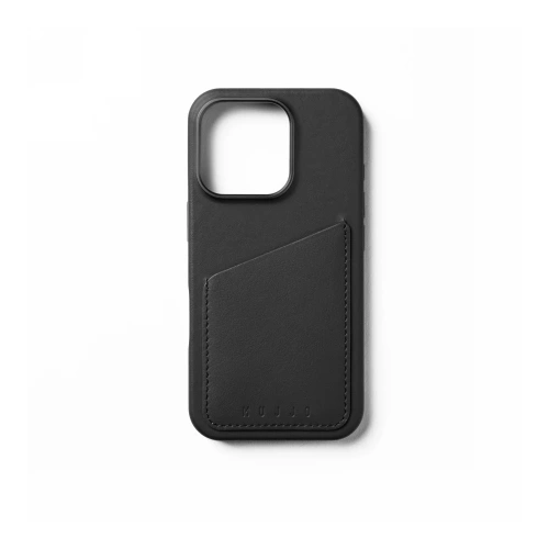 Etui Mujjo Wallet Leather Case w kolorze czarnym, idealnie dopasowane do Apple iPhone 16 Pro z systemem MagSafe.