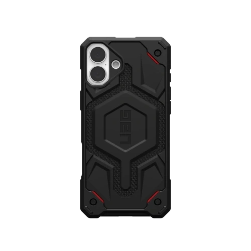 Etui UAG Monarch Pro w kolorze czarnym, idealne dopasowane do iPhone 16 Plus z technologią MagSafe.
