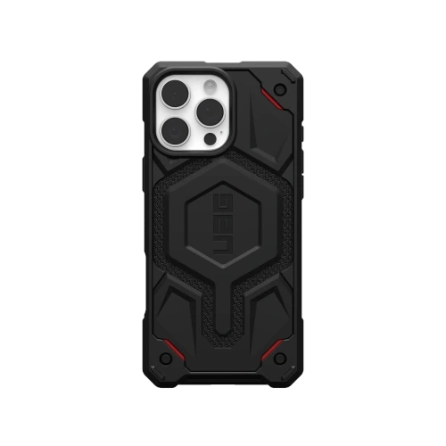 Etui UAG Monarch Pro w kolorze kevlar black, idealne do iPhone 16 Pro Max z systemem MagSafe.