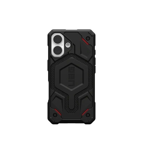 Etui UAG Monarch Pro w kolorze kevlar black, idealne dla Apple iPhone 16 z technologią MagSafe.