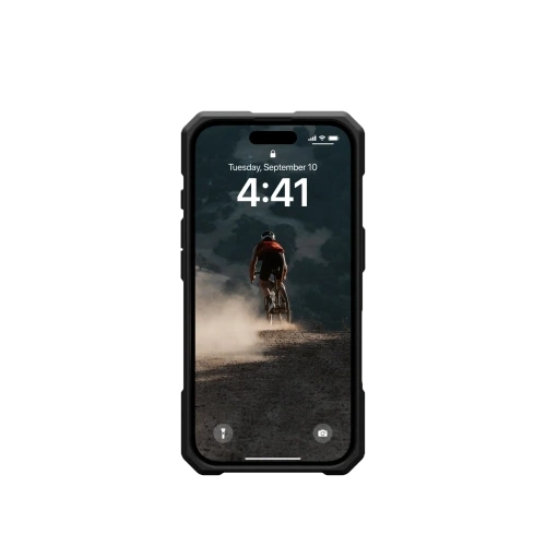 Zbliżenie na hybrydowy materiał etui UAG, zapewniający ochronę i styl.