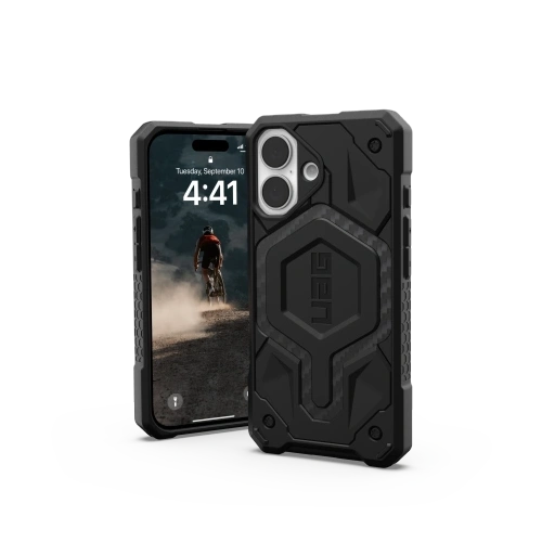 Etui UAG zamontowane na Apple iPhone 16, prezentujące nowoczesny design i ochronę.