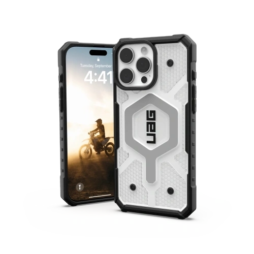 Etui UAG na tle naturalnym, prezentujące doskonałą ochronę dla iPhone 16 Pro Max.
