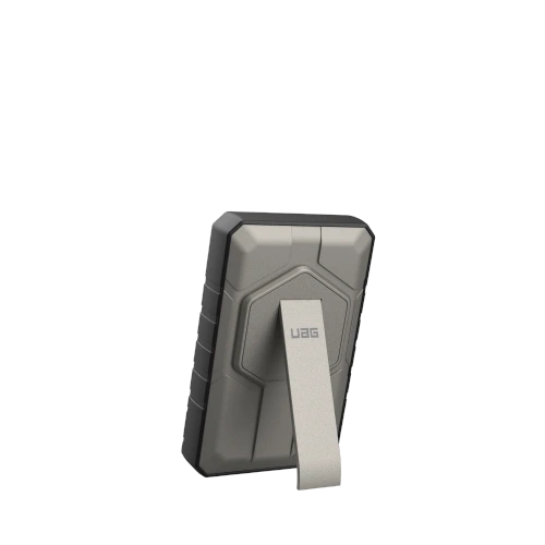 Powerbank z podstawką, idealny do ładowania urządzeń MagSafe.