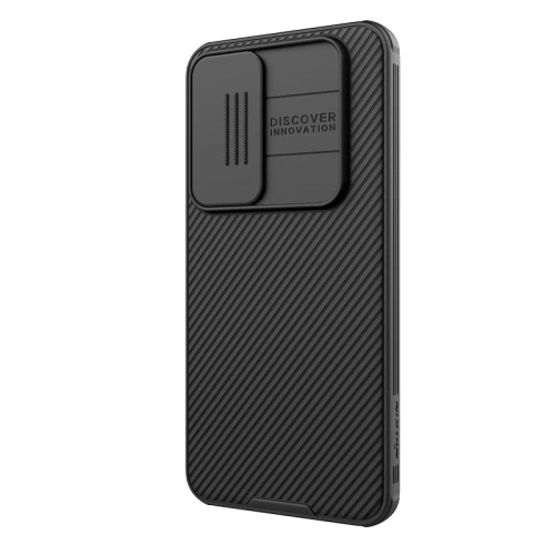 Nillkin Camshield Pro case in black, perfectly fitted for Samsung Galaxy S24 FE.