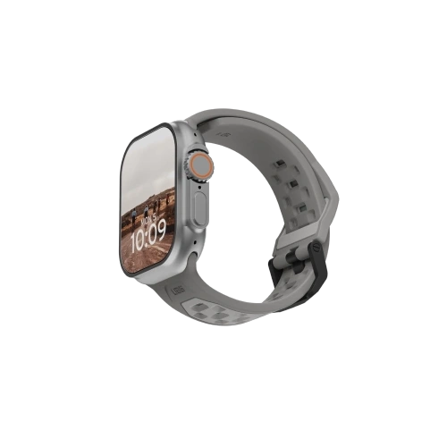 Pasek UAG Urban Armor Gear w kolorze szarym, wykonany z materiału TPU, idealny do Apple Watch.