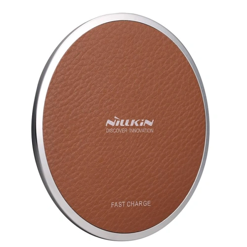 Stylish brown Nillkin wireless charger, perfect for modern interiors.