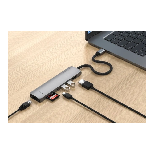 Satechi 7-in-1 Hub in elegant grey color, perfect for expanding device functions.