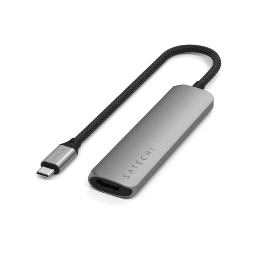 Satechi USB-C adapter with 4K HDMI function and two USB-A ports, ideal for work.