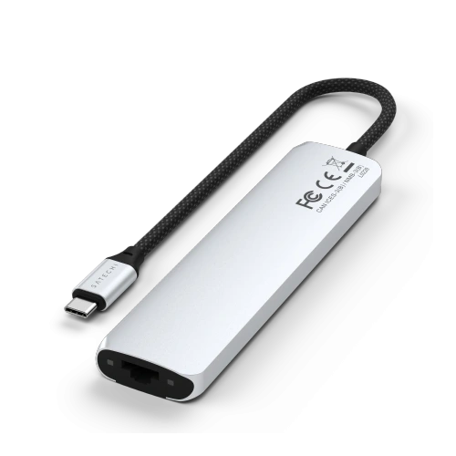 Satechi USB-C adapter with a view of the HDMI 4K port and card reader.