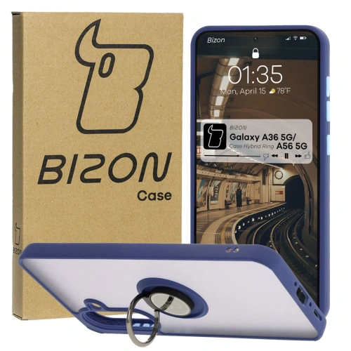 Etui Bizon Case Hybrid Ring do Samsung Galaxy A36 5G w kolorze granatowym z uchwytem na palec