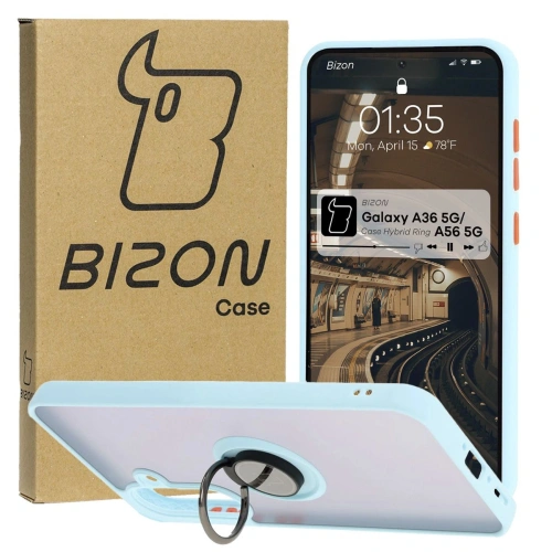 Etui Bizon Case Hybrid Ring w kolorze przydymionym z jasnoniebieską ramką na Samsung Galaxy A36 5G.