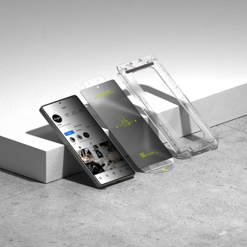 Przedni widok na dwa szkła prywatyzujące Ringke Easy Slide do Samsung Galaxy S25 Ultra, zapewniające prywatność i ochronę ekranu