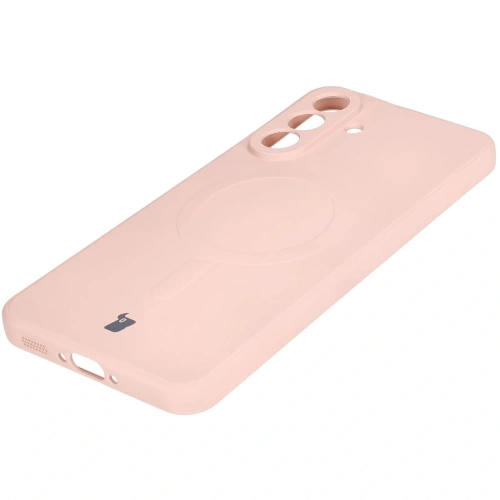 Stylowe silikonowe etui Bizon Case w jasnoróżowym odcieniu na tle białym.
