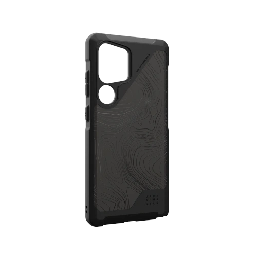 Zbliżenie na hybrydowy materiał etui UAG, ukazujące jego trwałość i elegancję.